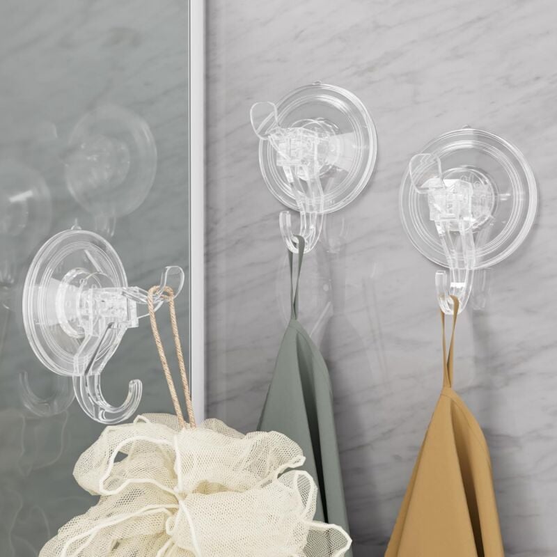 foto del prodotto bebusingoto confezione da 3 ganci a ventosa, ganci trasparenti a ventosa, piccole ventose rimovibili per doccia, bagno, vetro, porta, finestre,