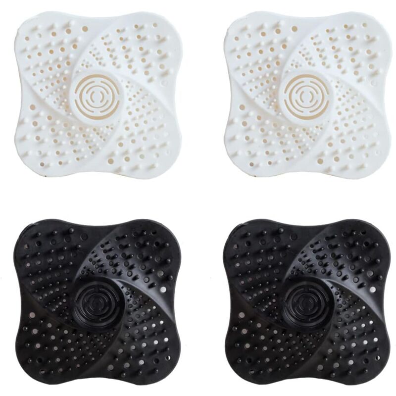 foto del prodotto bebusingoto confezione da 4 filtri per lavandino in silicone bianco e nero, protezione per scarico doccia, copertura per scarico, copertura per