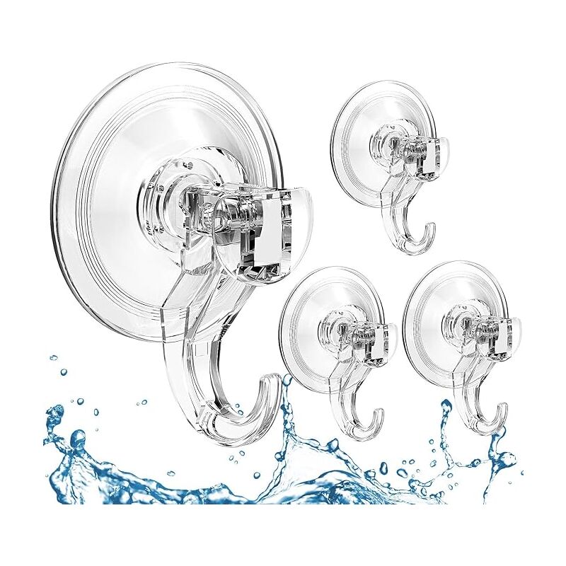 foto del prodotto bebusingoto confezione da 4 ganci a ventosa, ganci trasparenti per doccia, resistenti all acqua, in plastica, resistenti, per piastrelle della