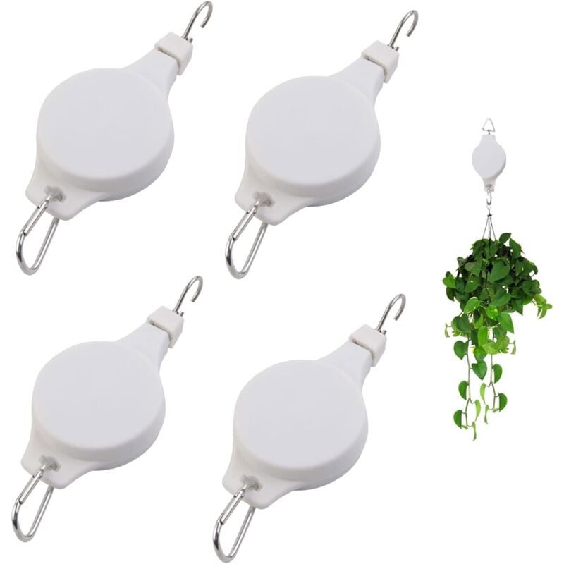 foto del prodotto bebusingoto confezione da 4 ganci retrattili per piante da interno ed esterno, vasi di fiori, cestini da giardino e mangiatoie per uccelli bianco