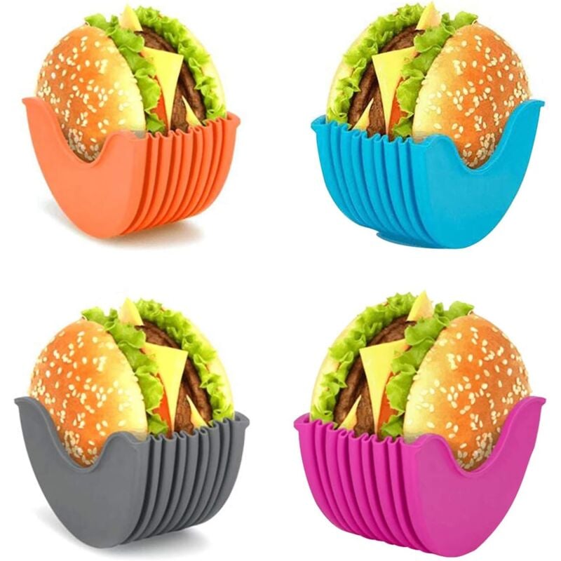 foto del prodotto bebusingoto confezione da 4 porta hamburger in silicone retrattili porta hamburger riutilizzabili adatti per adulti e bambini amanti degli