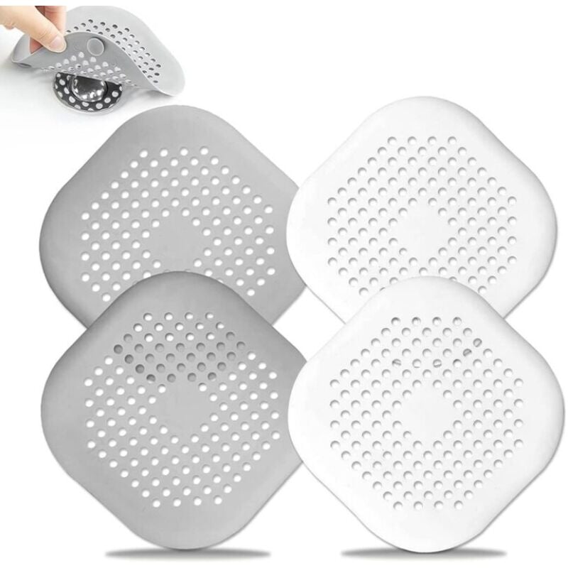 foto del prodotto bebusingoto confezione da 4 protezioni per scarico lavello cucina con ventosa in silicone per vasca da bagno e bagno 2 grigie 2 bianche 