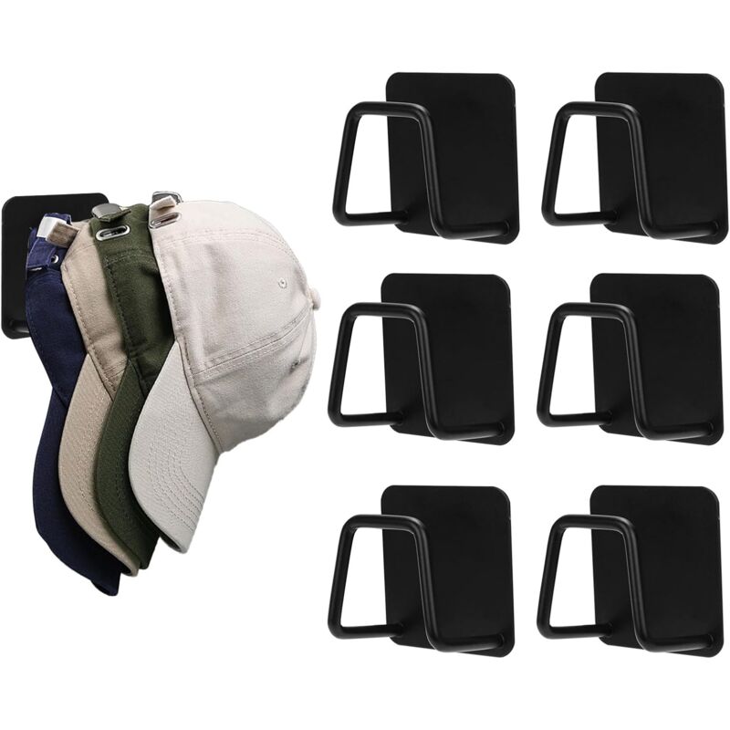 foto del prodotto bebusingoto confezione da 6 ganci per cappelli da baseball in metallo da parete, ganci adesivi per cappelli nero 