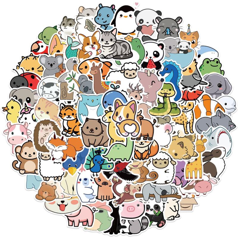 foto del prodotto bebusingoto confezione di adesivi a forma di animali, 300 adesivi a forma di simpatici animali per bambini, adesivi per bottiglie d acqua, adesivi