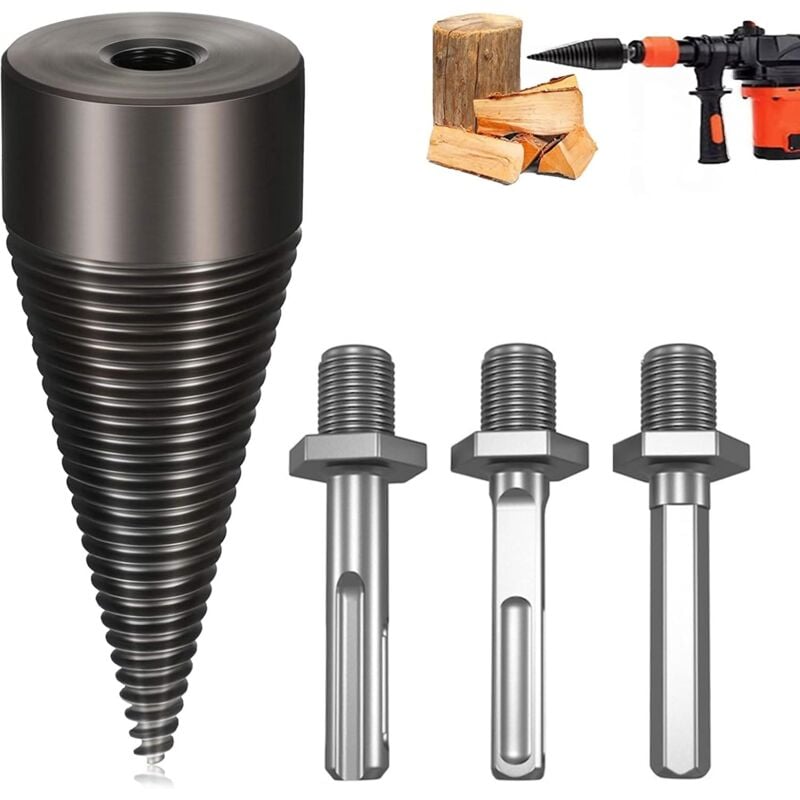 foto del prodotto bebusingoto cono a vite da 50 mm per spaccalegna, spaccalegna conico per trapano con 3 manici per trapano, spaccalegna elettrico, spaccalegna manuale