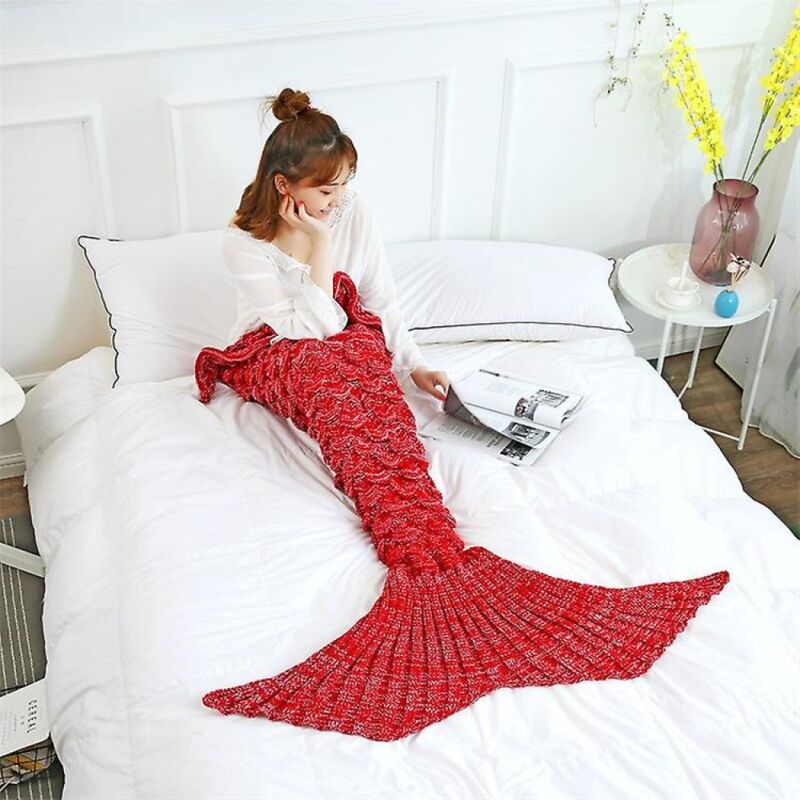 foto del prodotto bebusingoto coperta a coda di sirena all uncinetto per adulti, morbida coperta per dormire in tutte le stagioni
