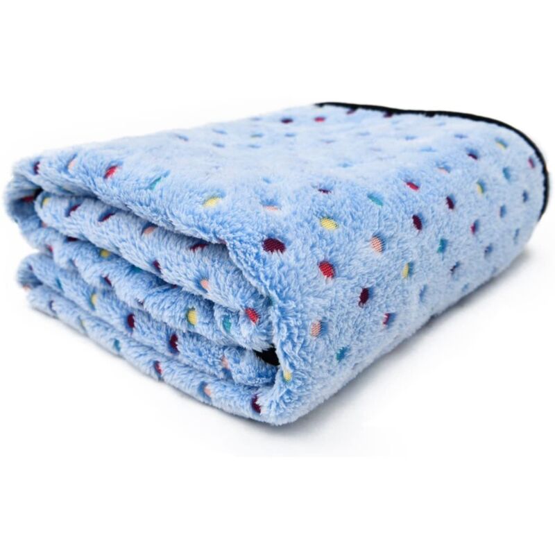 foto del prodotto bebusingoto coperta per animali domestici, super morbida, con motivo a pois, in flanella, per cani, cuccioli e gatti, l 100 120 cm, blu