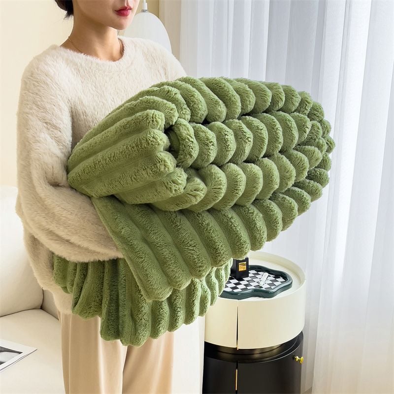 foto del prodotto bebusingoto coperta verde 70 x 100 cm per divano coperta in pile morbida e confortevole, coperta decorativa e regalo a righe per donna e uomo