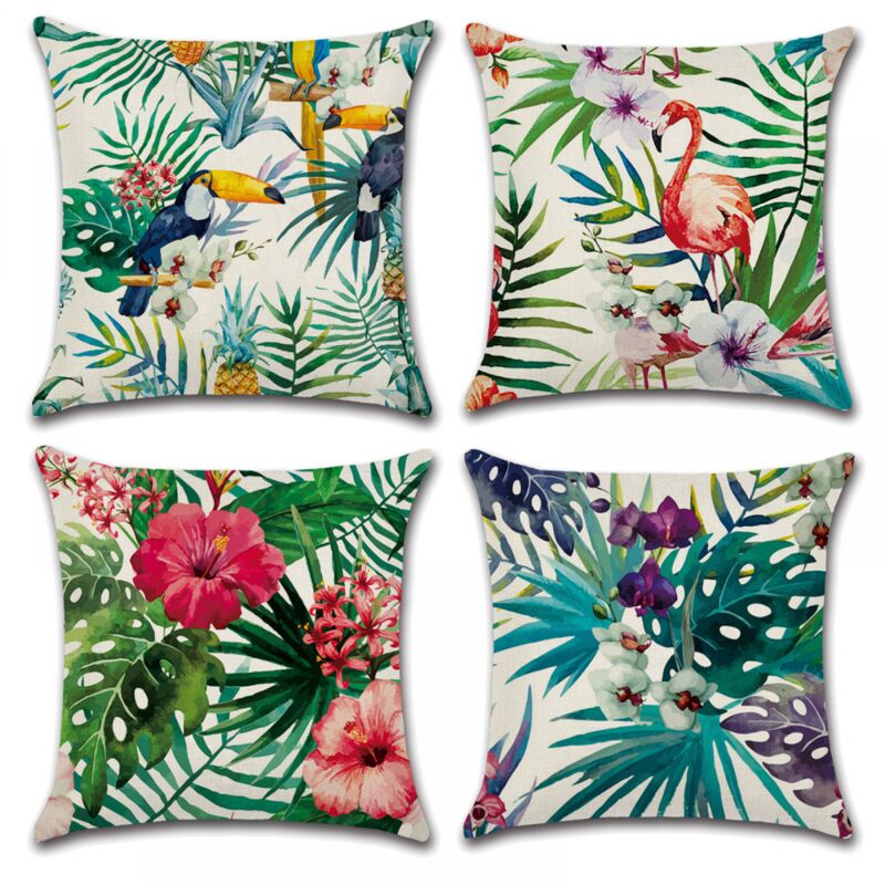foto del prodotto bebusingoto copricuscini 45 x 45 cm, set di 4 copricuscini in cotone e lino per divano, letto, giardino, cuscini da divano fiore 7 
