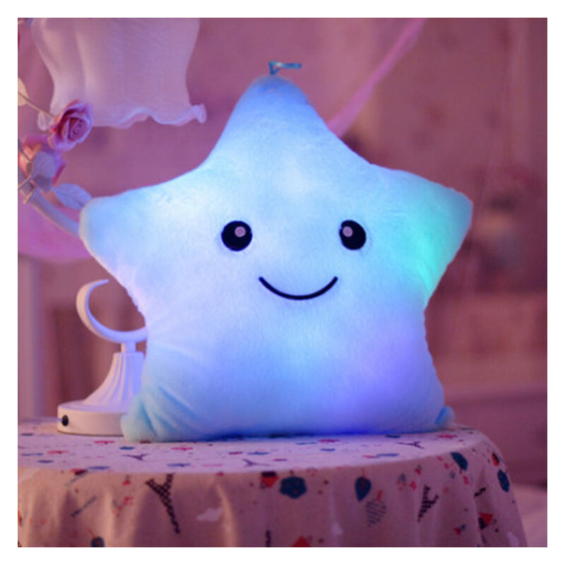 foto del prodotto bebusingoto cuscino a forma di stella con luce notturna a led, peluche a forma di stella, blu