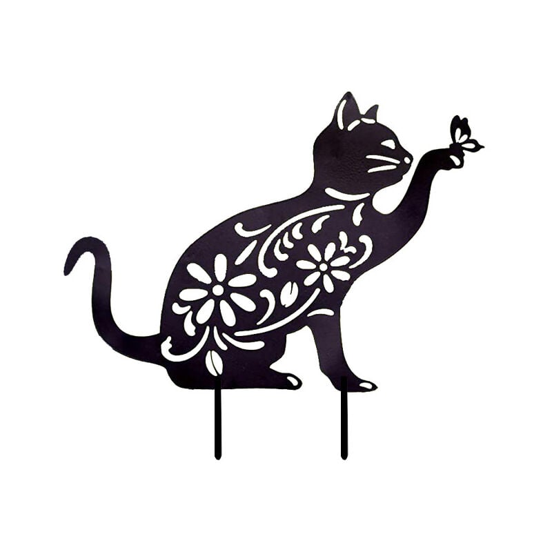 foto del prodotto bebusingoto decorazione da giardino per esterni con palo in metallo raffigurante un gatto nero, modello di silhouette di statua di animale da