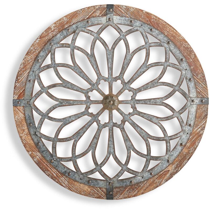 foto del prodotto bebusingoto decorazione da parete rustica in metallo e legno con fiori intagliati, stile fattoria