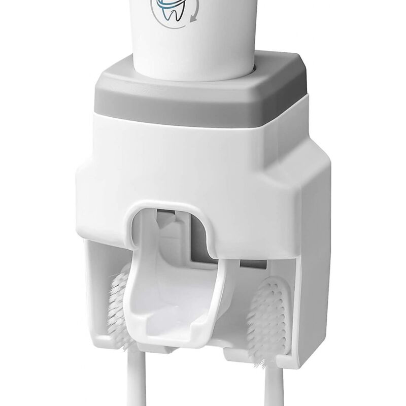 foto del prodotto bebusingoto dispenser per dentifricio e portaspazzolino, montaggio a parete grigio 