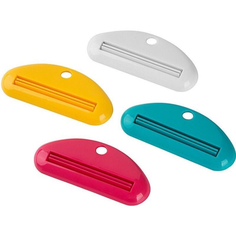 foto del prodotto bebusingoto dispenser per dentifricio, spremi tubetti di dentifricio in plastica multicolore, con clip per dentifricio appese, per conservare