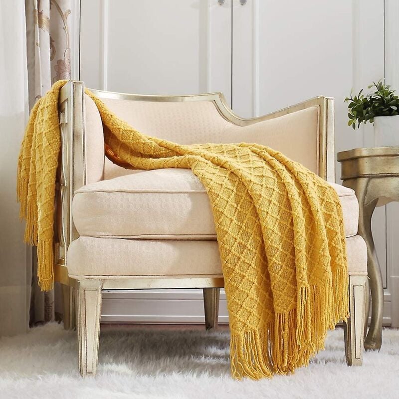 foto del prodotto bebusingoto divano letto, poltrona, coperta decorativa lavorata a maglia, adatta per primavera ed estate, 130x170cm, curcuma