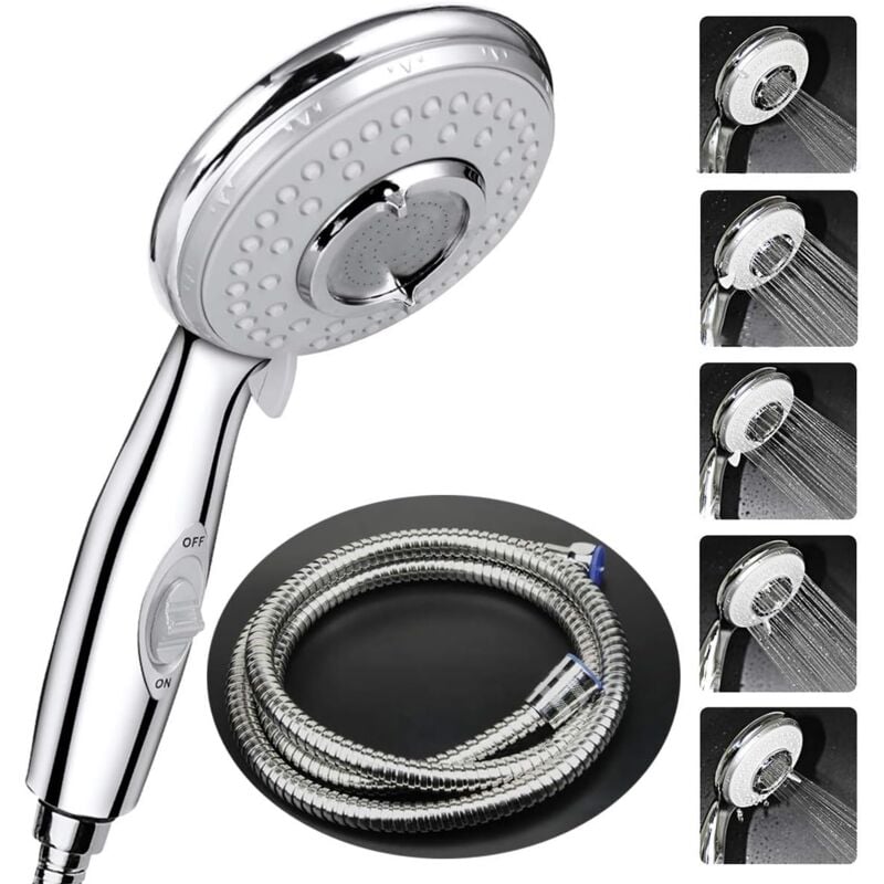 foto del prodotto bebusingoto doccia portatile ad alta pressione con risparmio idrico con tubo flessibile da 2 m, 5 modalit di risparmio idrico, acciaio inossidabile