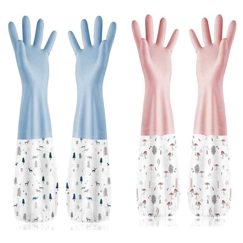 foto del prodotto bebusingoto due paia di guanti in gomma per la pulizia delle grondaie degli stagni braccio lungo taglia unica modello blu modello rosa