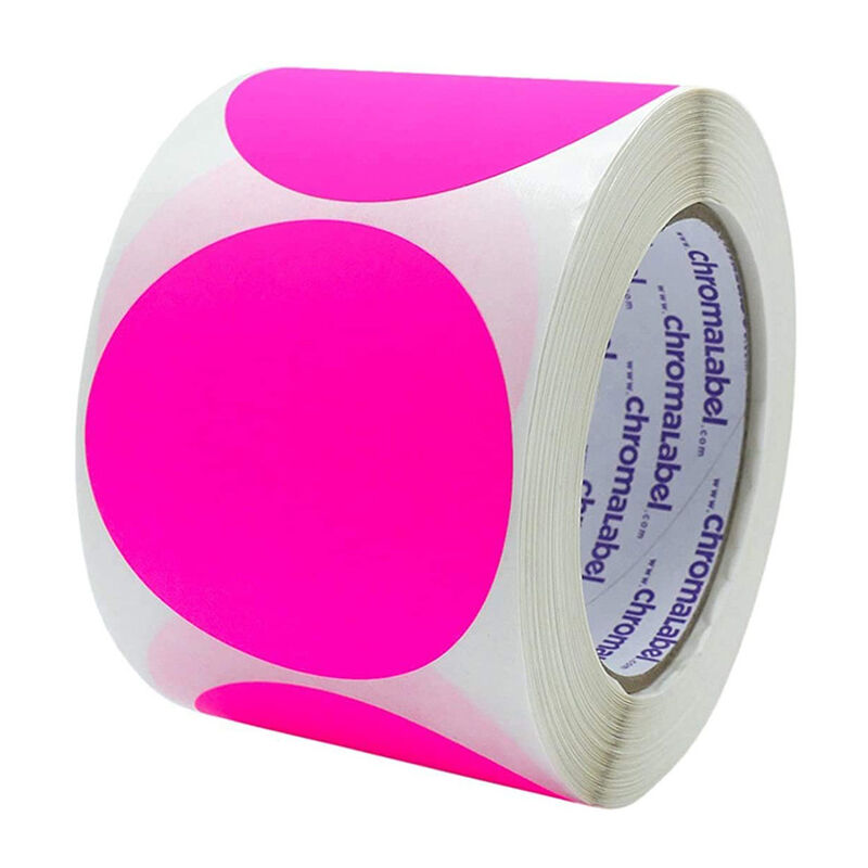 foto del prodotto bebusingoto etichetta rotonda da 2 pollici, rosa fluorescente, adesivi con puntini colorati permanenti, 500 etichette per rotolo