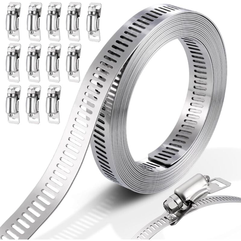 foto del prodotto bebusingoto fascetta stringitubo in metallo da 3 metri, fascetta stringitubo regolabile da 12 pezzi, fascetta stringitubo in acciaio inossidabile