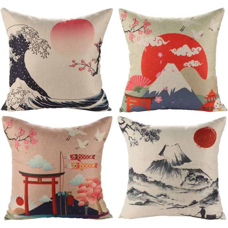 foto del prodotto bebusingoto federa per cuscino in stile giapponese fuji ukiyo e, per divano, auto, casa e letto, 45 x 45 cm, set da 4 pezzi stile giapponese a ,