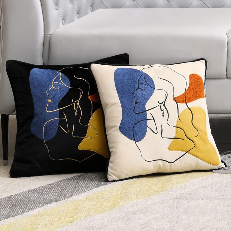 foto del prodotto bebusingoto federe decorative per cuscini quadrati boho, set da 2, color crema e nero, 45,7 x 45,7 cm, morbide e accoglienti, stile western.