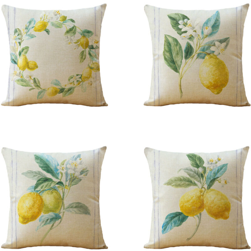 foto del prodotto bebusingoto federe per cuscini a forma di limone, 45,7 x 45,7 cm, set di 4, giallo limone con fiori, foglie verdi, decorazioni estive, federa per