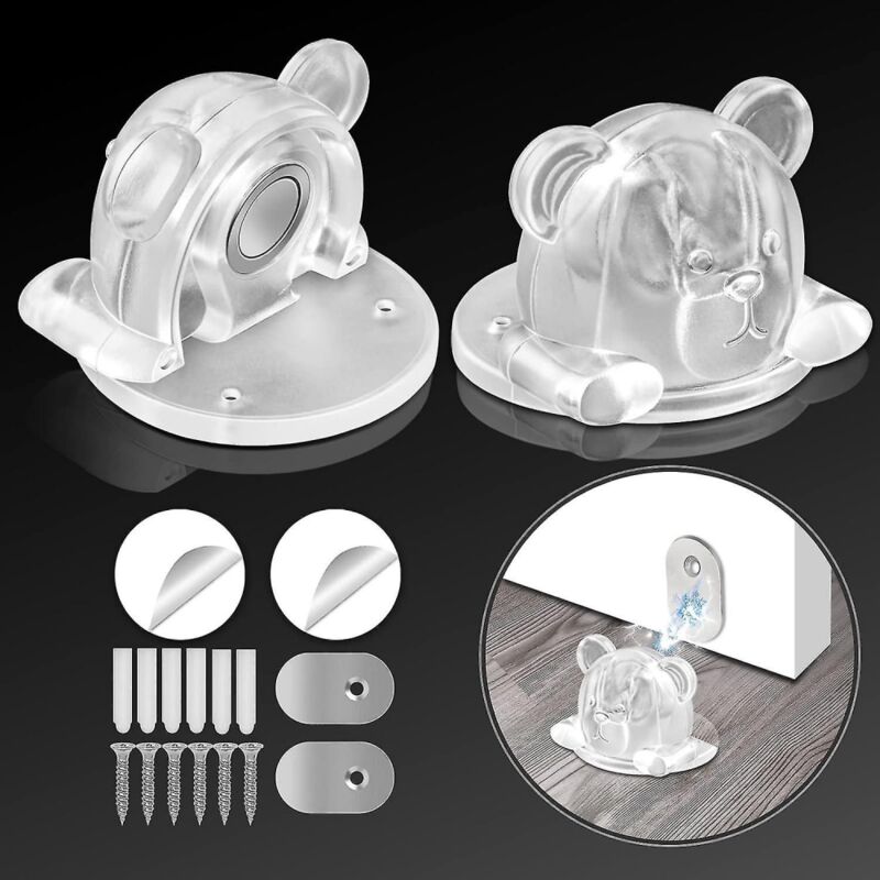 foto del prodotto bebusingoto fermaporta magnetico, fermaporta magnetico trasparente a forma di simpatico orso, supporto magnetico decorativo in silicone per porta