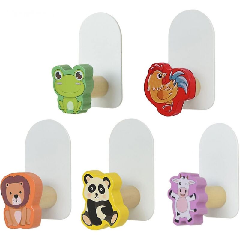 foto del prodotto bebusingoto ganci autoadesivi in legno, 5 pezzi ganci appendiabiti da parete per bambini, ganci per porte per camere da letto