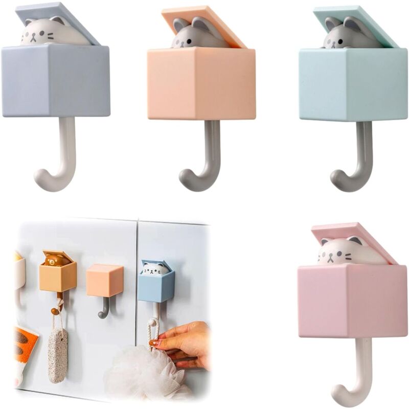 foto del prodotto bebusingoto ganci da parete a forma di animale, simpatici ganci adesivi, ganci creativi per cappotti, ganci per gatti, ganci adesivi retrattili,