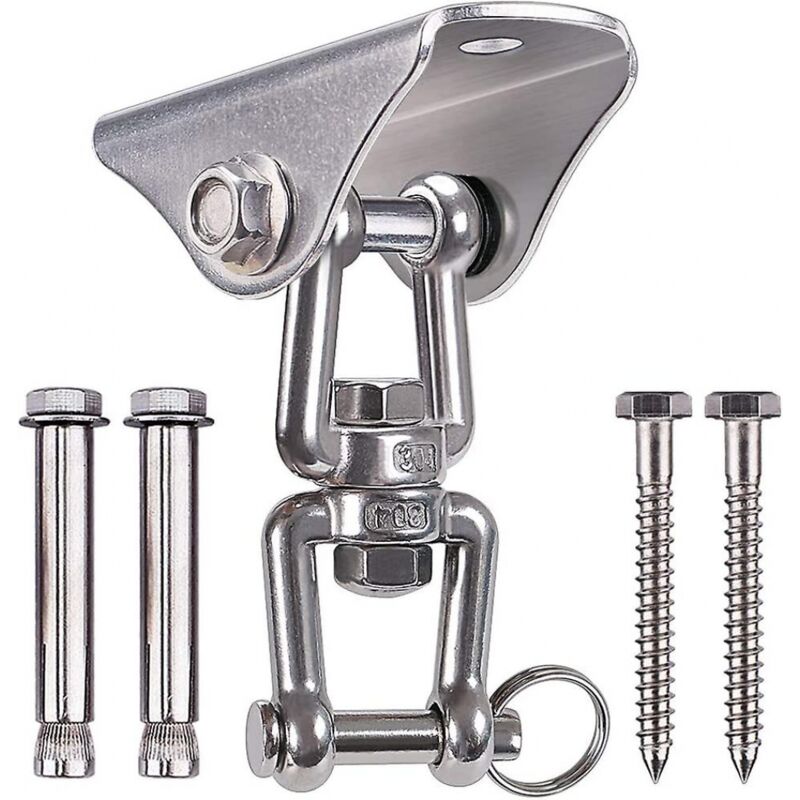 foto del prodotto bebusingoto ganci per altalena resistenti, capacit 450 kg, rotazione a 360 , acciaio inossidabile sus304, 4 viti per set in legno e cemento, sedia