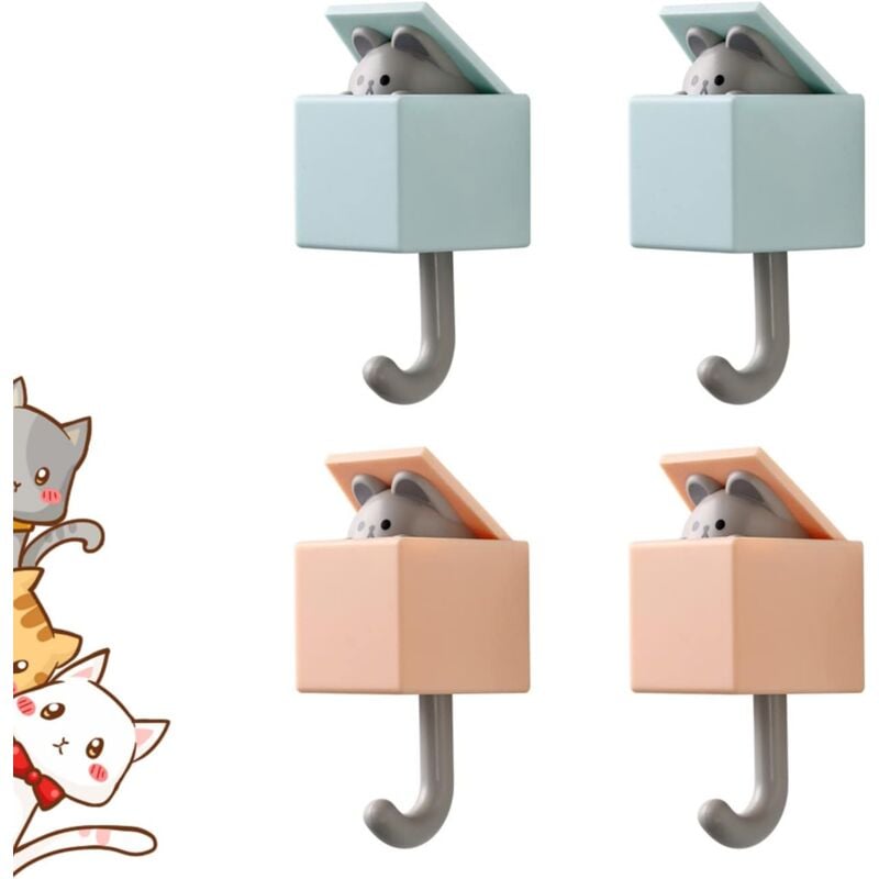 foto del prodotto bebusingoto gancio adesivo creativo per cappotti, simpatico gancio portachiavi a forma di gatto, gancio pop up a forma di gatto, simpatico gancio a