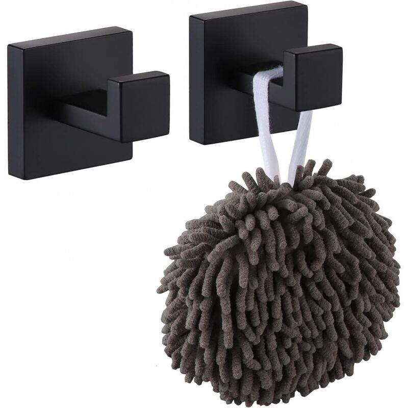foto del prodotto bebusingoto gancio da parete quadrato per accappatoi, cappotti, bagno, cucina, garage, set da 2 in acciaio inox, nero opaco