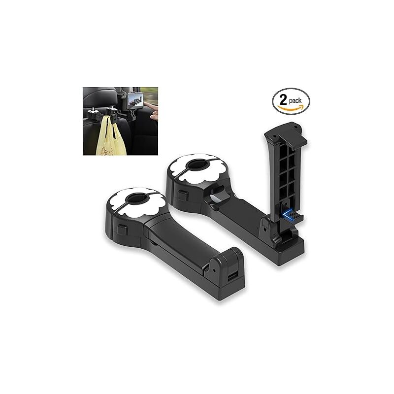 foto del prodotto bebusingoto gancio per poggiatesta auto con supporto per telefono, confezione da 2 ganci 2 in 1 per sedile posteriore auto, gancio girevole a 360 ,