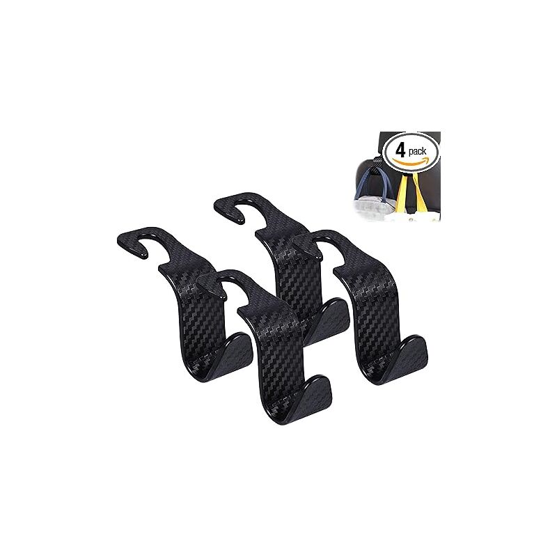 foto del prodotto bebusingoto gancio per poggiatesta auto, confezione da 4, organizer universale per borse, portafogli, giacche, piastrelle a forma di s, nero.