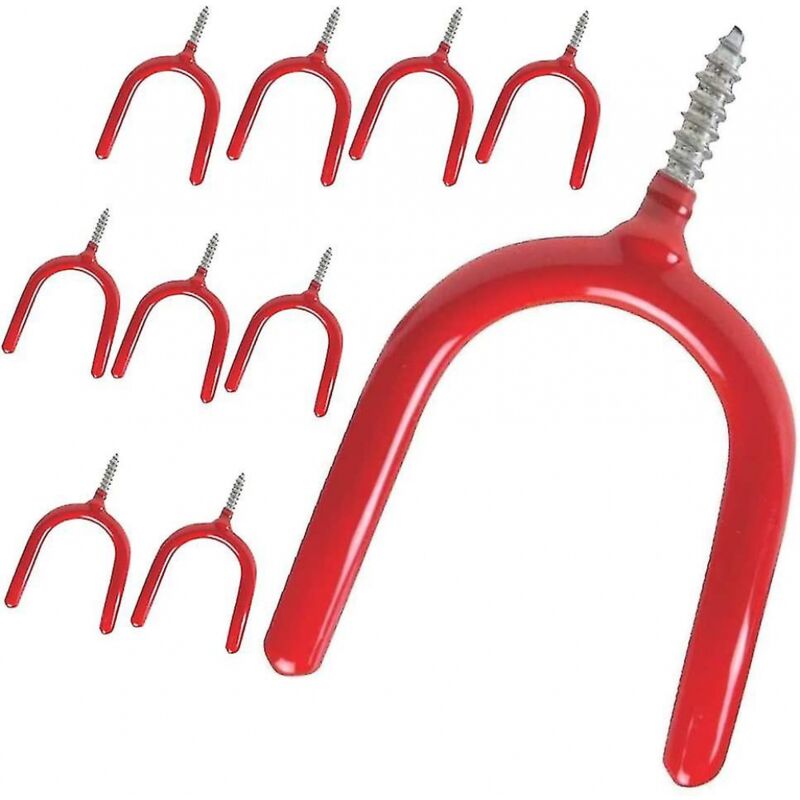 foto del prodotto bebusingoto gancio portaoggetti a vite, gancio multiuso per garage, set di ganci multiuso per attrezzi da giardino, pala, rastrello, rosso,