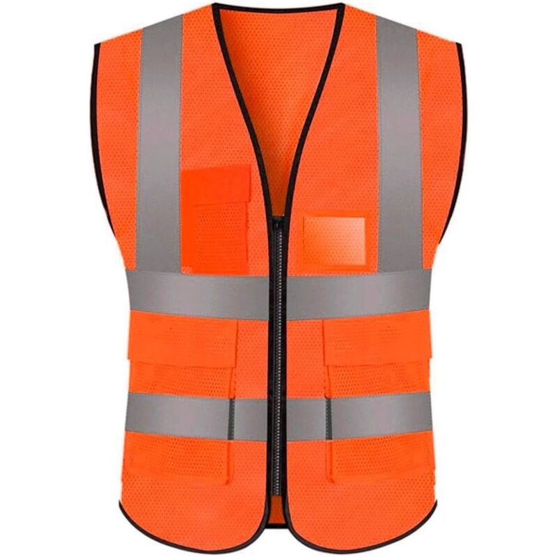 foto del prodotto bebusingoto gilet di sicurezza arancione xxxl in rete con tasche e cerniera, gilet in rete ad alta visibilit , gilet riflettente in rete per uomini,
