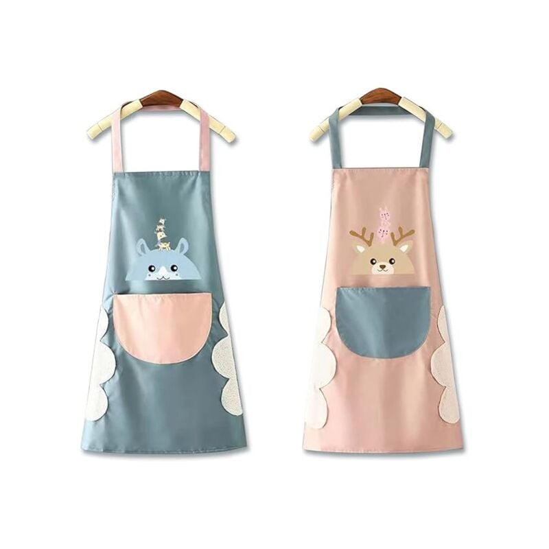 foto del prodotto bebusingoto - grembiule da cucina impermeabile, set da 2 pezzi per uomo e donna, grembiule impermeabile regolabile con tasca, grembiule antimacchia