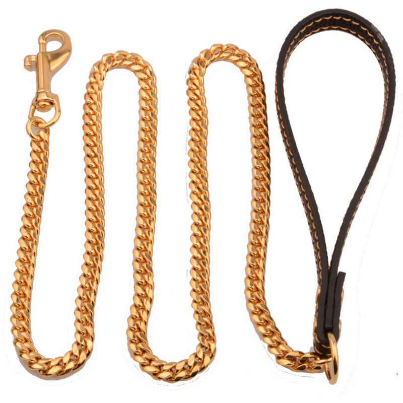 foto del prodotto bebusingoto guinzaglio per cani in metallo da 10 mm con catena per cani con maniglia imbottita per cani di taglia media, guinzaglio per animali