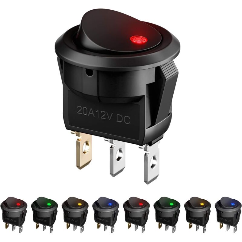 foto del prodotto bebusingoto interruttore a bilanciere a led da 8 pezzi, interruttore per auto dc 12v 20a on off, interruttore a pulsante rotondo autobloccante per