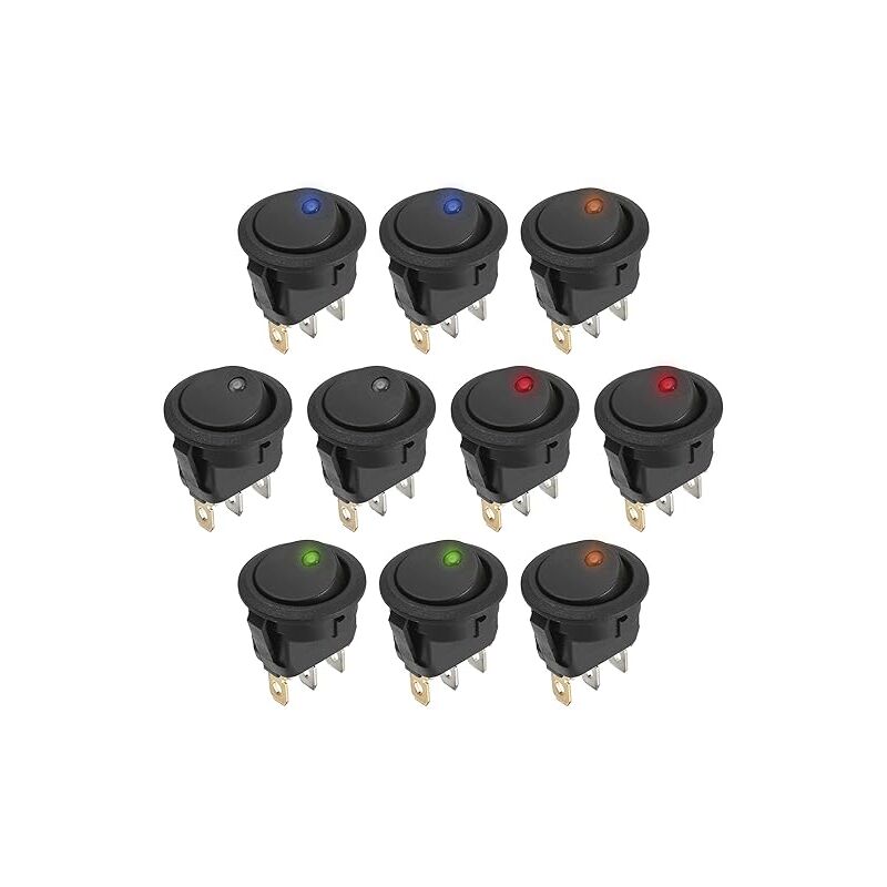foto del prodotto bebusingoto interruttore a bilanciere rotondo da 12 v, dc 12 v, 20 a, 3 pin, pulsante interruttore spst con aggancio, 10 pezzi con 5 colori per
