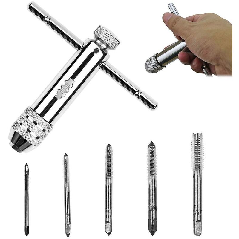 foto del prodotto bebusingoto kit di chiavi a bussola a cricchetto con impugnatura a t e maschi regolabili con 5 viti per macchine con filettatura m3, m4, m5, m6, m8