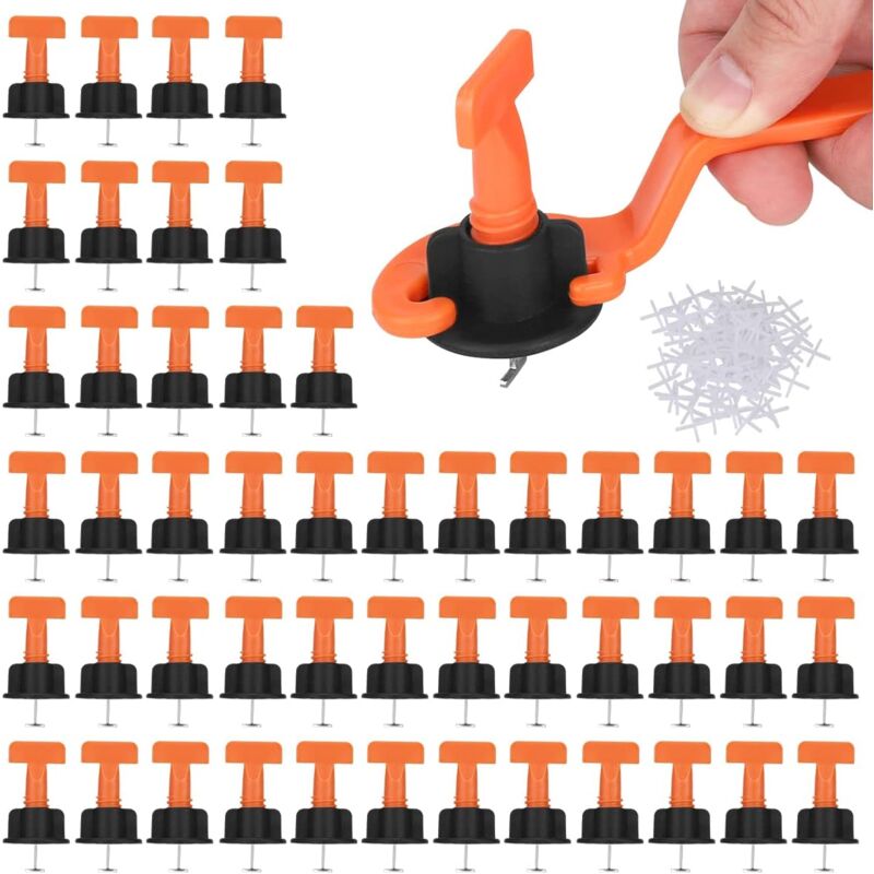 foto del prodotto bebusingoto kit di sistema di livellamento tile leveler 151pcs, 50 pezzi di livellamento riutilizzabile per piastrelle 100 pezzi di distanziatore