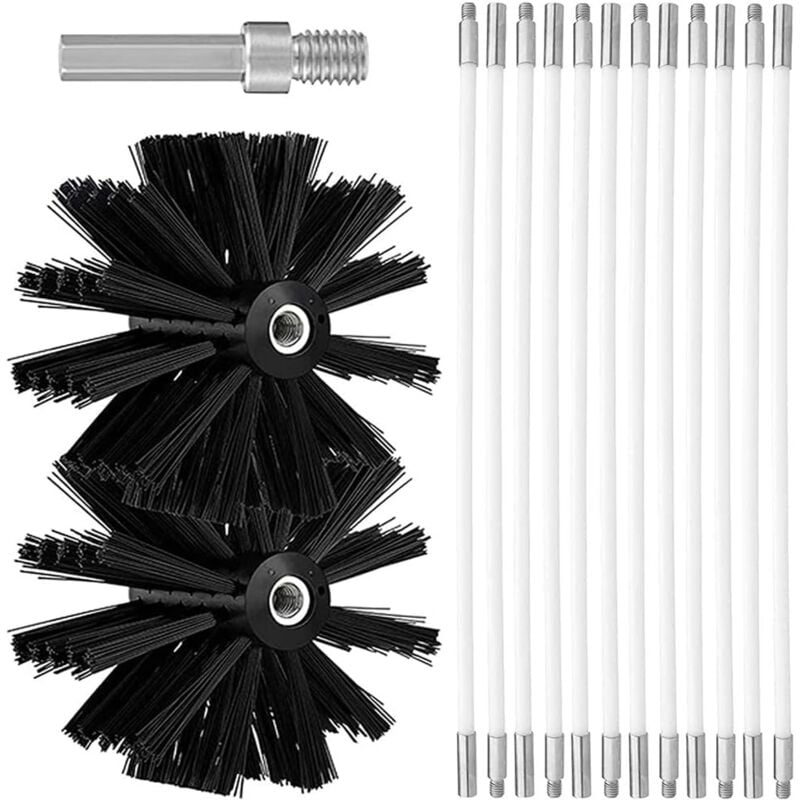 foto del prodotto bebusingoto kit di spazzole per la pulizia del camino regolabile, set di spazzole per camino con 12 aste flessibili da 410 mm e 2 testine per