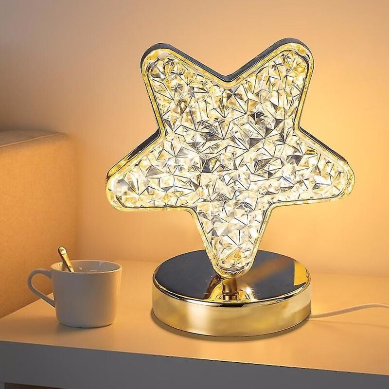 foto del prodotto bebusingoto lampada a forma di stella e luna, lampada touch dimmerabile, 3 modalit colore, lampada da tavolo in cristallo, luce notturna a led per