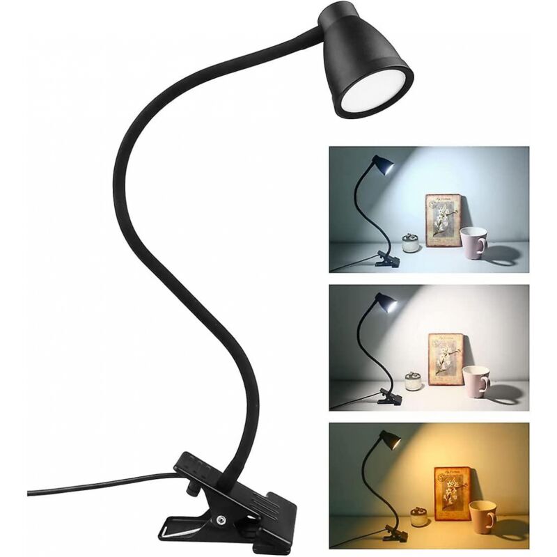 foto del prodotto bebusingoto - lampada da scrivania con clip, 3 colori, 5 livelli di luminosità regolabili, lampada da comodino usb, protezione per gli occhi, luce di