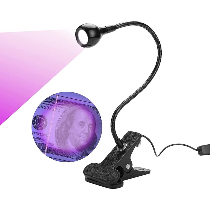 foto del prodotto bebusingoto lampada led uv nera di grandi dimensioni con collo d oca e morsetto per la polimerizzazione delle unghie in gel uv