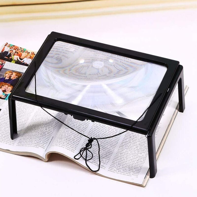 foto del prodotto bebusingoto lente d ingrandimento da lettura 3x, a pagina intera, con luce led, lampade illuminate, con supporto rettangolare, lente