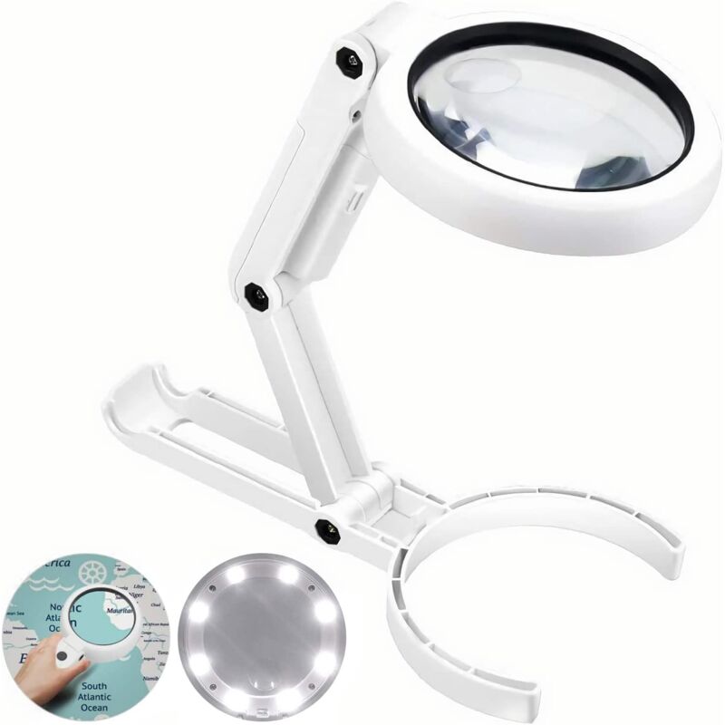 foto del prodotto bebusingoto lente d ingrandimento portatile illuminata con supporto, lente d ingrandimento da tavolo 5x 11x con supporto pieghevole, lente