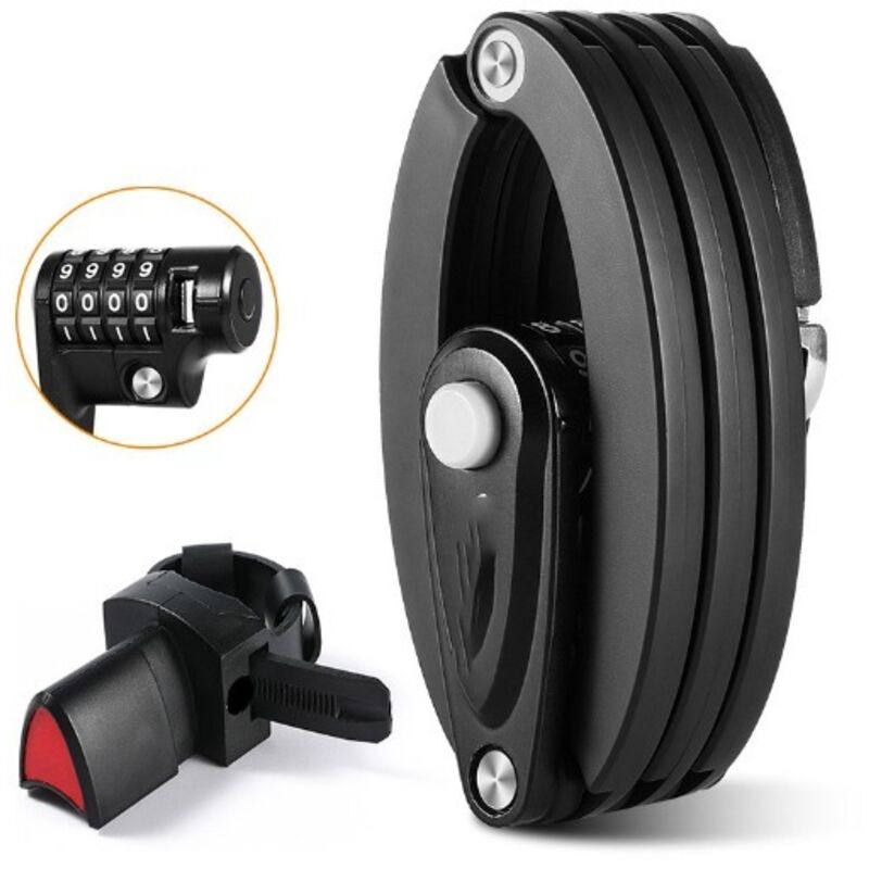 foto del prodotto bebusingoto lucchetto pieghevole per bici con supporto, lucchetto a combinazione a 4 posizioni, lungo 85 cm, alta sicurezza, lucchetto pieghevole
