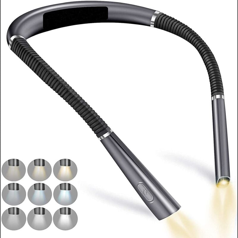 foto del prodotto bebusingoto luce di lettura ricaricabile per il collo, per il letto, 3 colori, 9 livelli di luminosit , bracci pieghevoli, batteria a lunga durata,